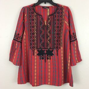 Andree by Unit Striped Embroidered Bell Sleeve Top